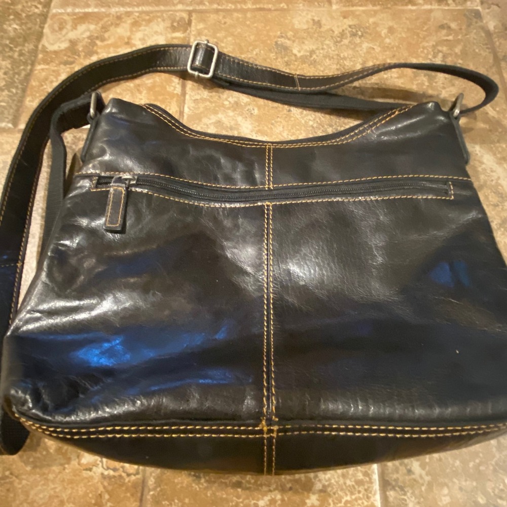 Jack Georges Crossbody Bag Womens Medium Black‎ Leather Contrast Stitch